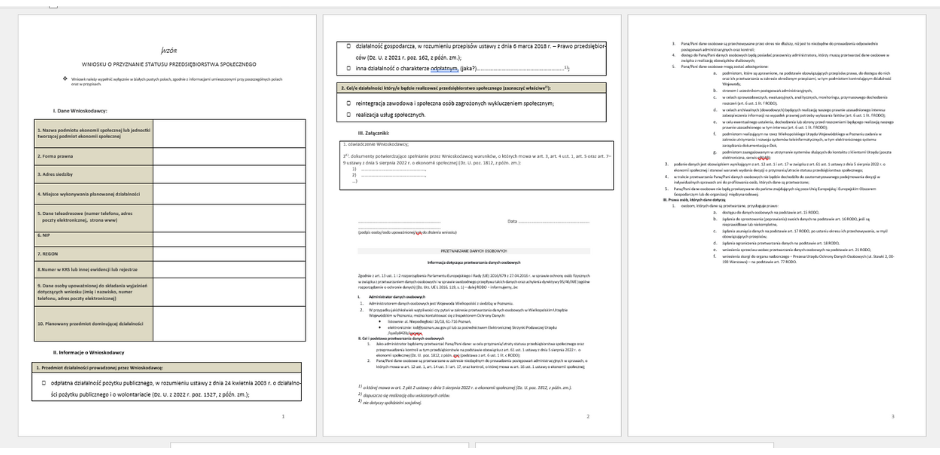 Screen dokumentu - wzór wniosku o uzyskanie statusu PS