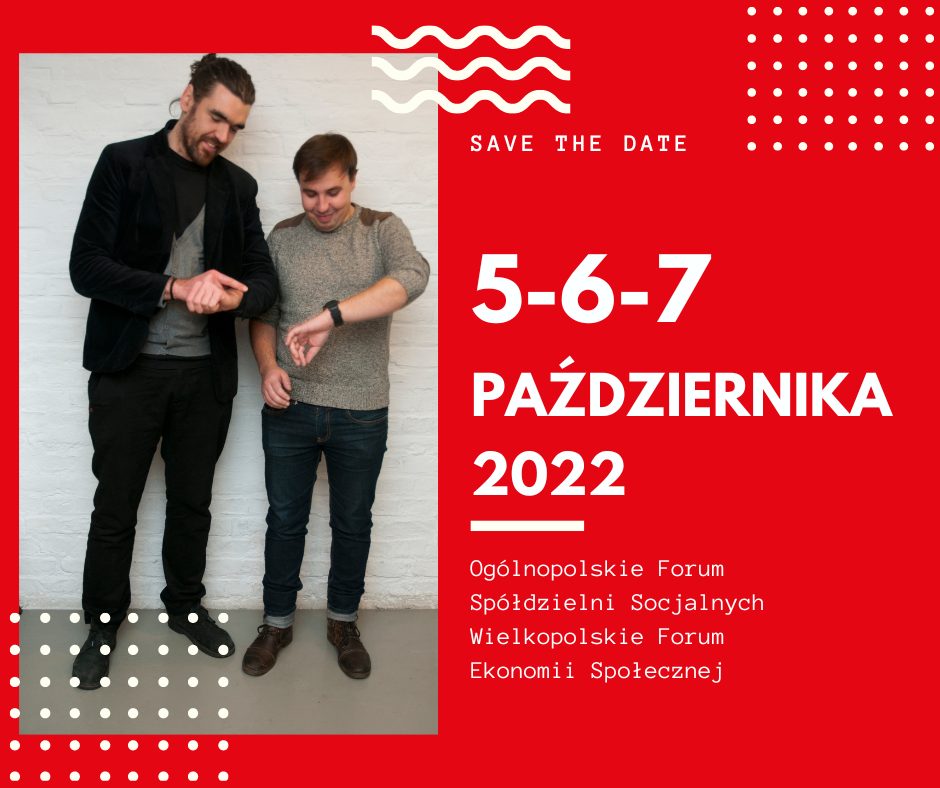 Grafika promująca Forum - "Save the date". Znajdują się na niej informacje zawarte w treści poniżej oraz zdjęcie n którym dwóch mężczyzn patrzących na zegarki.
