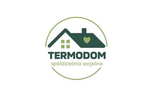 Logo Spółdzielni Socjalnej Termodom - zielony dom z grafiką serca na dachu